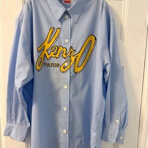 Kenzo Blue Striped Shirt with Bold Yellow Logo